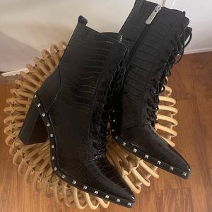 Black laced up heeled booties